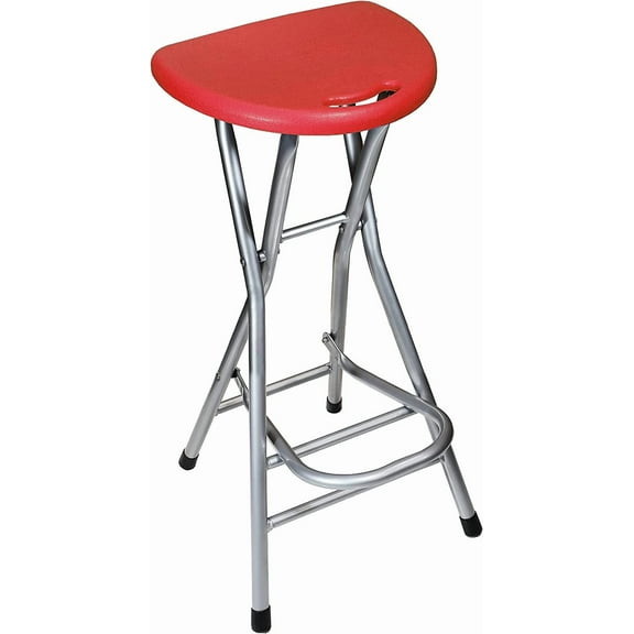 Folding Stools for Adults Portable, 28 inch Collapsible Stool Heavy Duty, Indoor Tall Bar stools with Handle, Plastic Counter Barstool Chair for Kitchen Outdoor Travel (Red B, H90xW31cm(35x12inch))