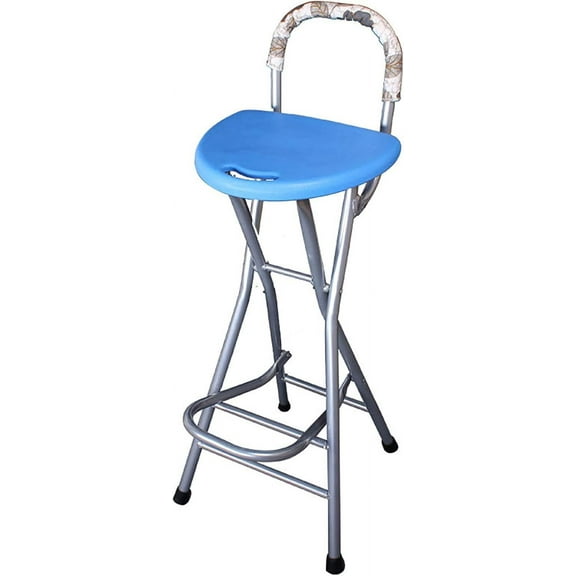 Folding Stools for Adults Portable, 28 inch Collapsible Stool Heavy Duty, Indoor Tall Bar stools with Handle, Plastic Counter Barstool Chair for Kitchen Outdoor Travel (Blue B, H90xW31cm(35x12inch))
