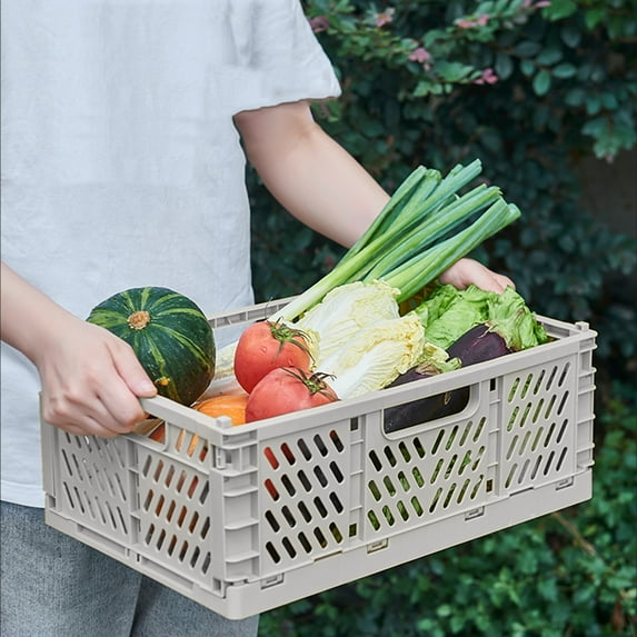 Folding Storage Basket | Collapsible Plastic Organizer Bin | Mesh Ventilated Multifunctional Container for Snacks, Cosmetics, Office, Fruit | 12"x8"x5" | 1 Pc Durable Space Saver