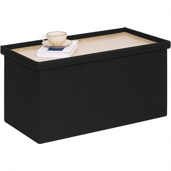 Folding Storage Bench 30 Inches Ottoman Coffee Table Cube Chair Foot Rest Stool Storage Toy Chest For Living Room Bedroom Holds Up To 550 Lb Black