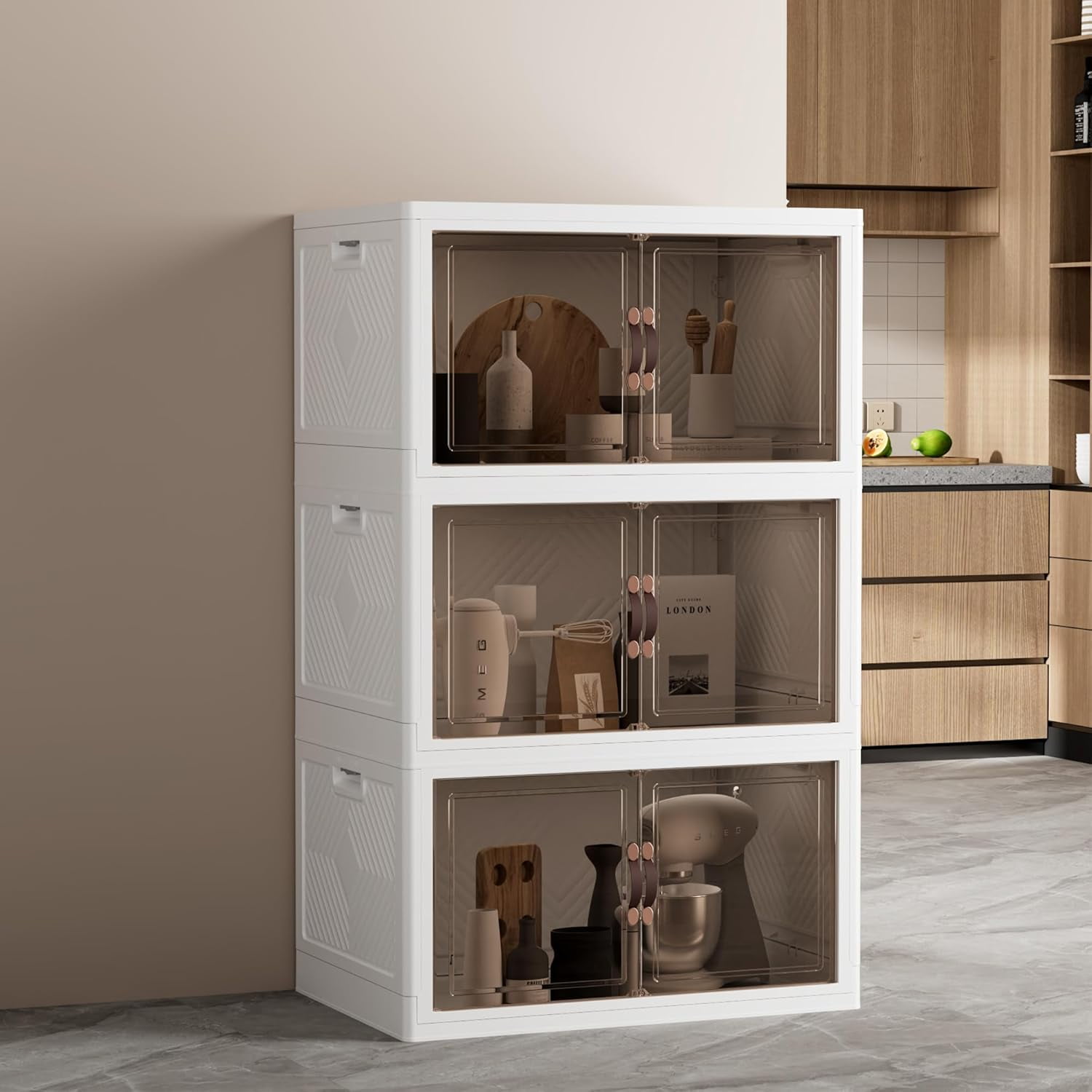 Folding Storage Bins Organizer Quart Storage Boxes with Wheels and Door ...