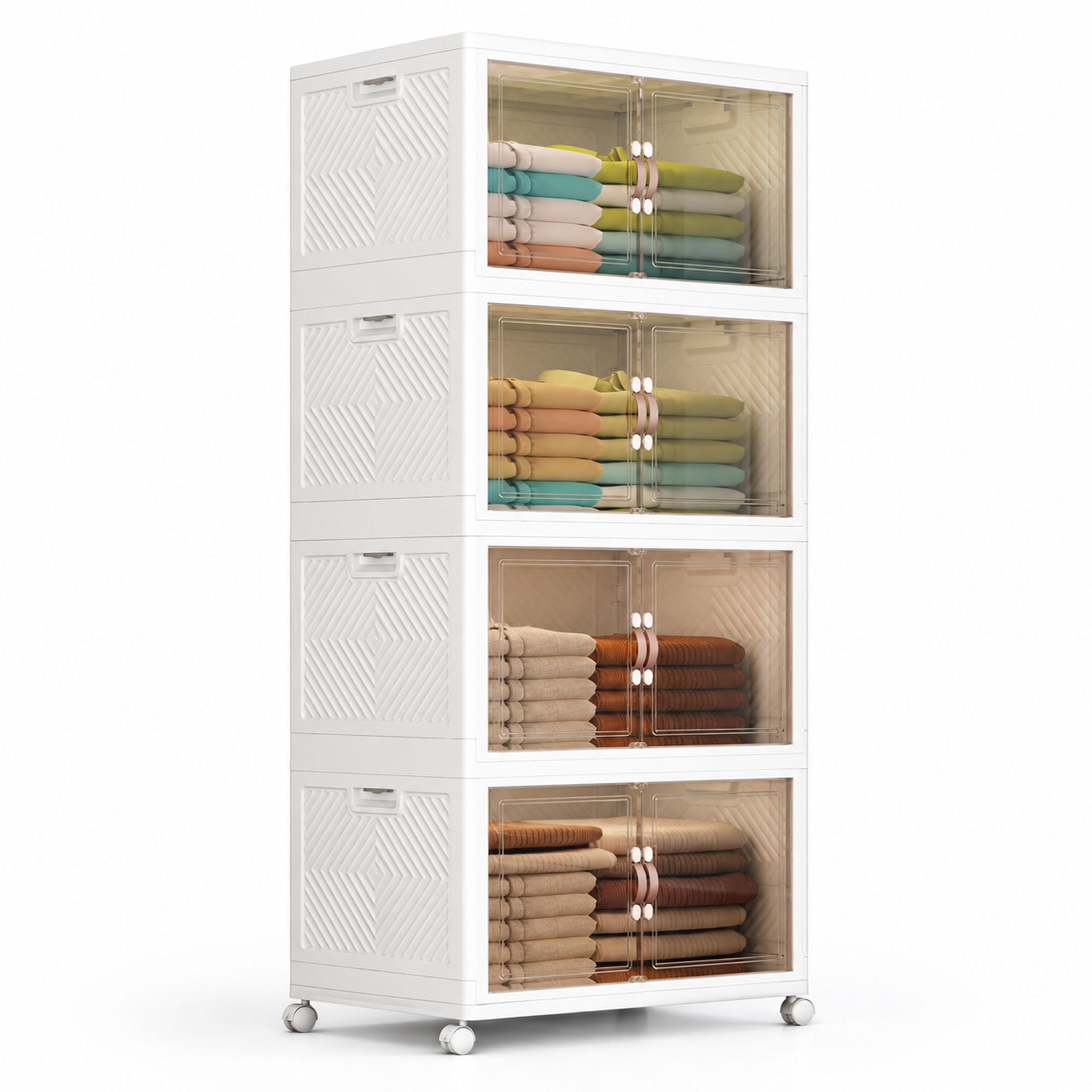 Folding Storage Bins with Wheels and Doors, 4 Tier Collapsible Plastic ...