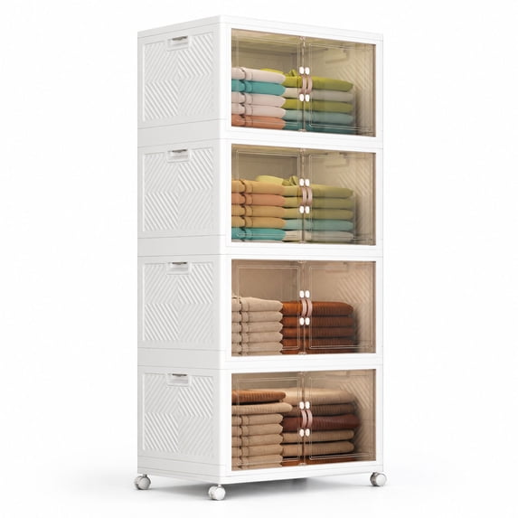Folding Storage Bins with Wheels and Doors, 4 Tier Collapsible Plastic ...