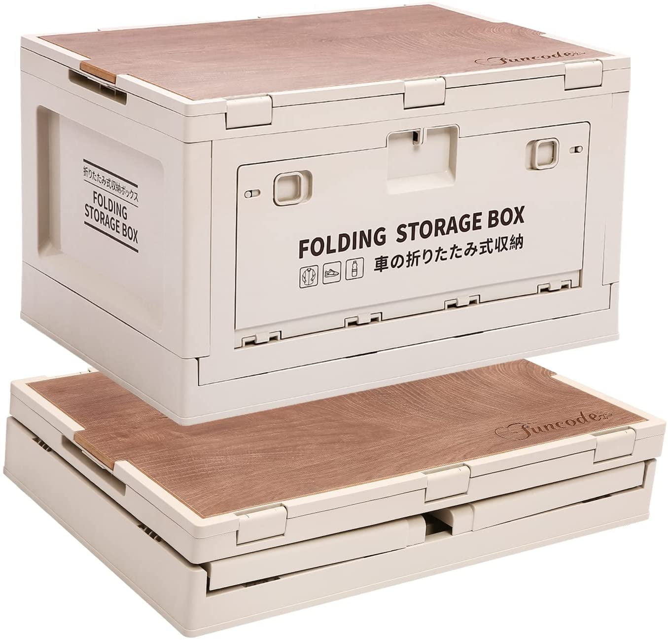 Folding Storage Box With Wooden Cover, Collapsible Storage