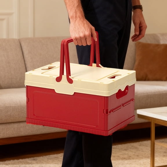 Folding Storage Box with Handle, Collapsible Plastic Organizer for Car Trunk Camping Picnic, Household Container(Red)