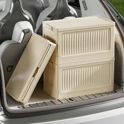 Folding Storage Box with Lid, Plastic Crate Organizer with Wheels, Rollable Container for Garage Patio Closet, S, by Zovey