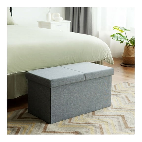 Folding Storage Ottoman 30 Inch, Lift Top Storage Cube, Dark Gray Fabric Ottoman with Hidden Storage, Living Room Footrest Bench, Entryway Organizer