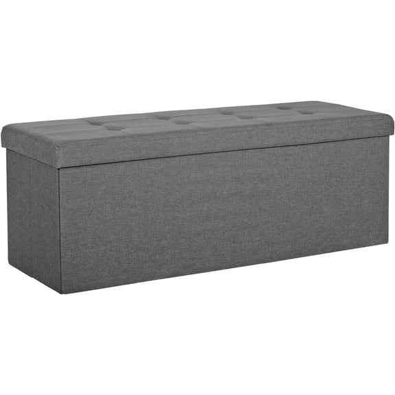 Folding Storage Ottoman Bench, 43 Inches Footrest with Divider Foam Padded Seat Large Storage Chest Long Box for Living Room Bedroom Entryway, 660 lbs Capacity, Light Grey