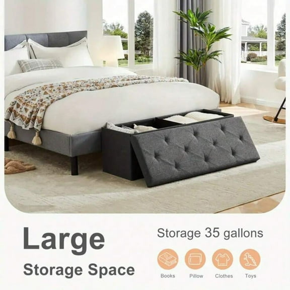 Folding Storage Ottoman Bench,End Of Bed Storage Bench Foot Rest Stools Large Storage Chest With Padded Seat