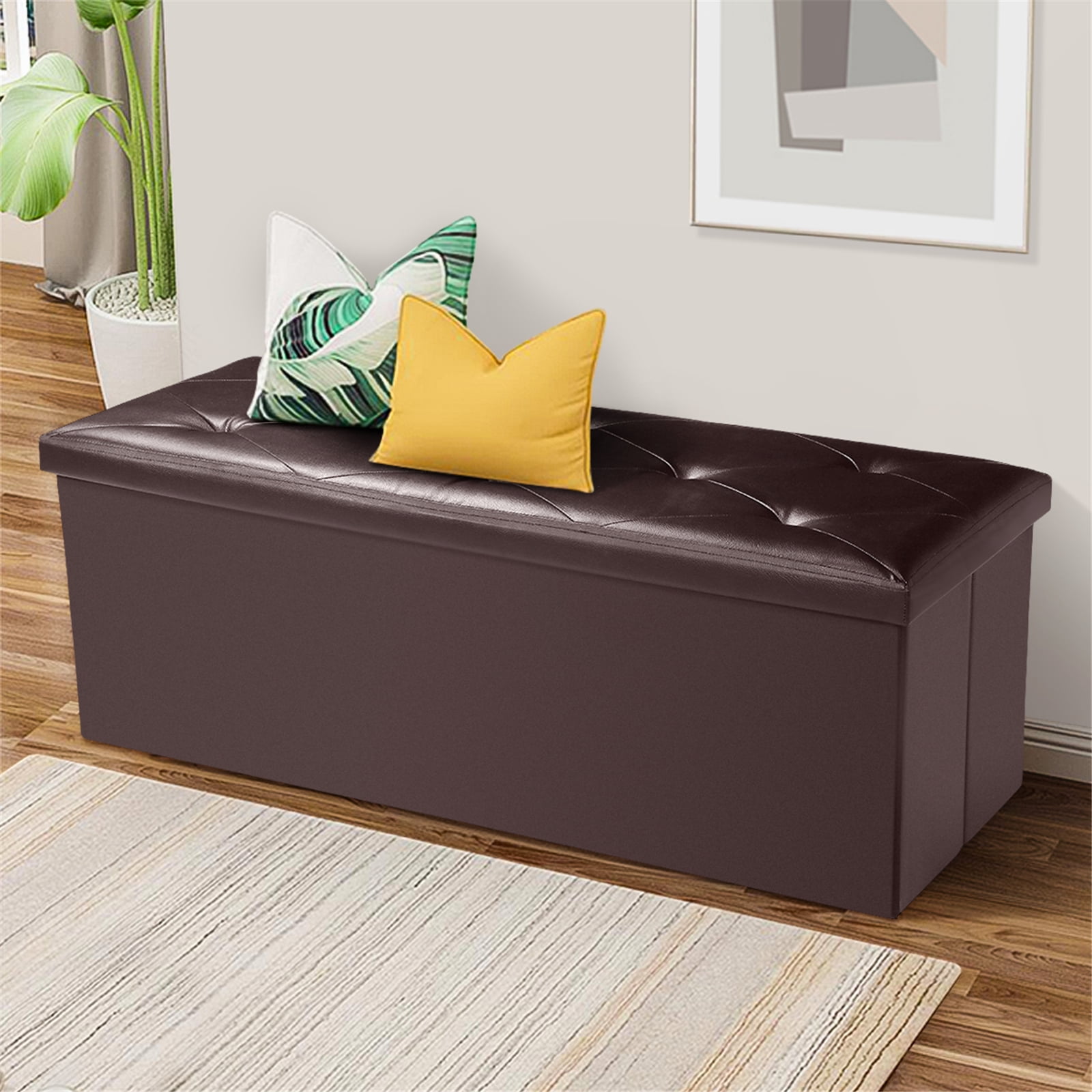 Lusimo 43 Inch Folding Storage Ottoman Bench Faux Leather Foot Rest