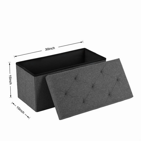 Folding Storage Ottoman Bench, Foot Rest Stool with Padded Seat, Large Toy Box Storage Chest with Seatin, Holds up to 660 lb-Grey