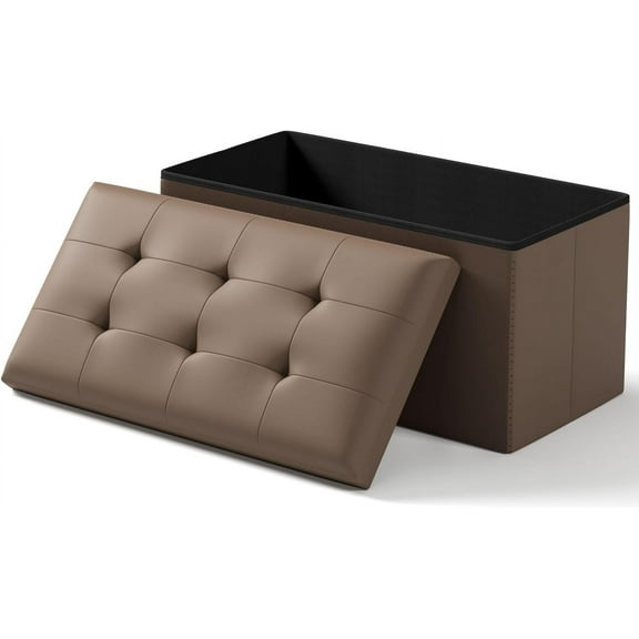 Folding Storage Ottoman Bench, Multi-Functional Ottoman Foot Rest, End of Bed Bench, Storage Chest for Living Room, Bedroom, Hallway, Entryway, Holds Up to 700 lbs (Brown, 30 Inches)