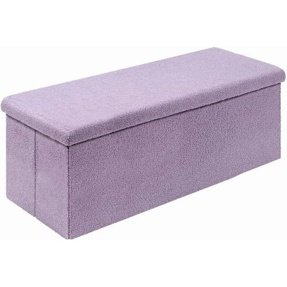 Folding Storage Ottoman Bench, Sherpa Ottoman with Storage, Large Long Shoes Bench Toys Chest with Lid, Footrest for Living Room, Entryway, Purple 43'' x 15'' x 15''