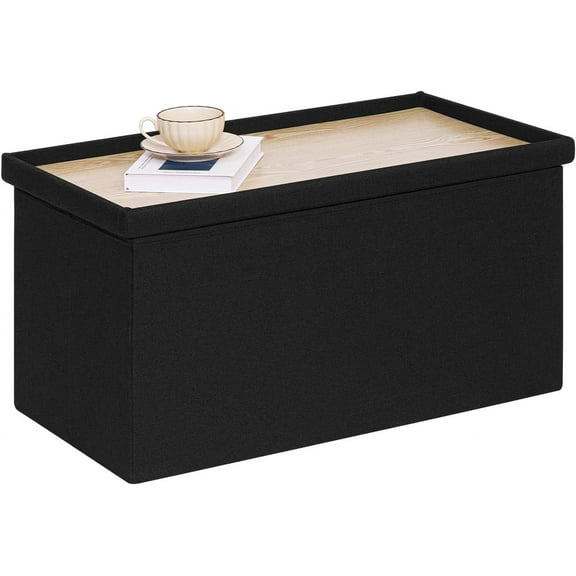 Folding Storage Bench, 30 inches Ottoman Coffee Table Cube Chair Foot Rest Stool Storage Chest for Living Room Bedroom, Holds up to 550 lb (Black)