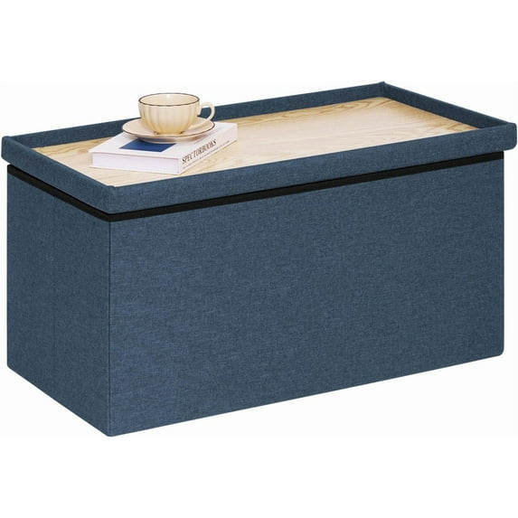 Folding Storage Ottoman Bench,Storage Ottoman with Lid Tray, 30 inches Ottoman Coffee Table Cube Chair Foot Rest Stool Storage Toy Chest for Living Room Bedroom, Holds up to 550 lb