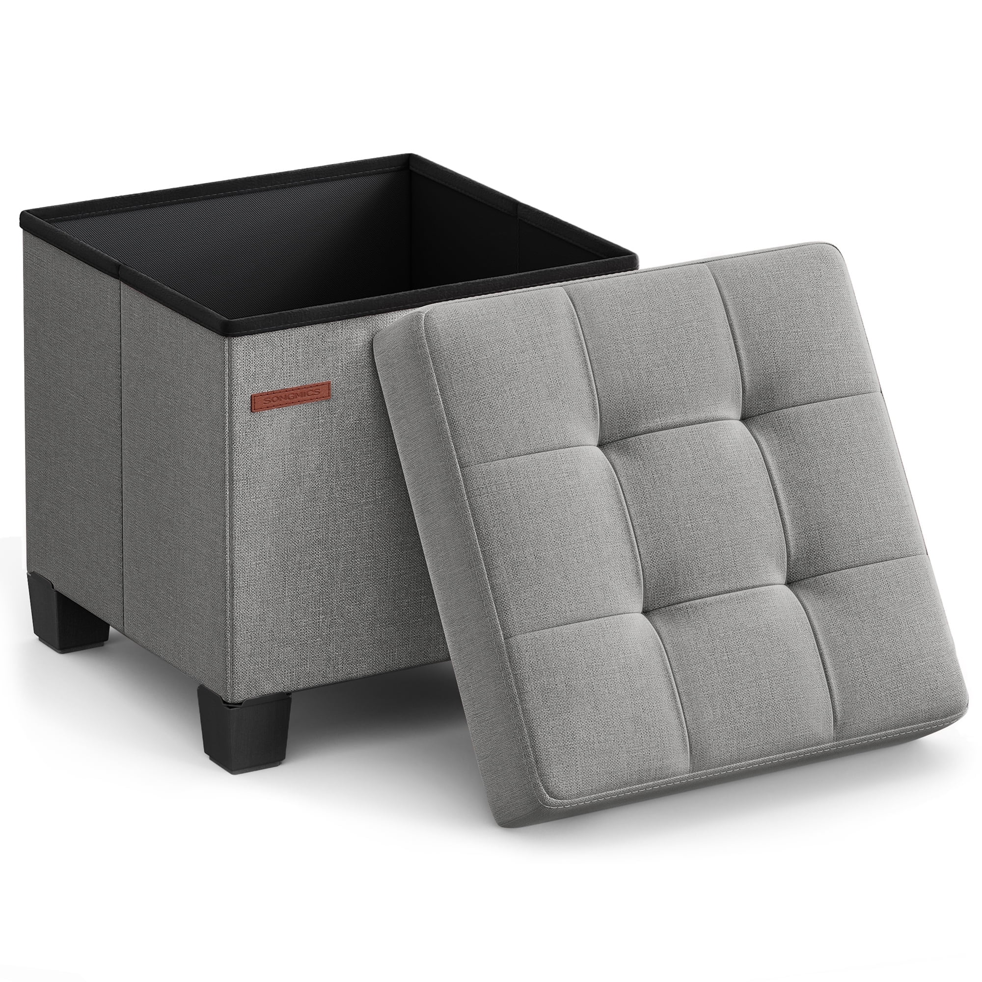 Folding Storage Ottoman Bench with 660lb Capacity, 15x15x15.7 Inch Footrest & Seat, Linen-Look Fabric for Living Room & Bedroom, Dove Gray