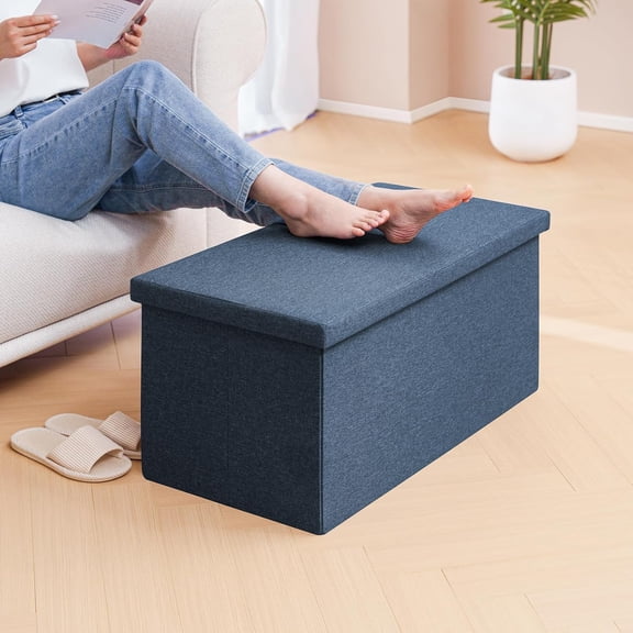 Folding Storage Ottoman Bench with Lid Tray, 30 Inch Coffee Table Cube Chair Foot Rest Stool for Living Room Bedroom