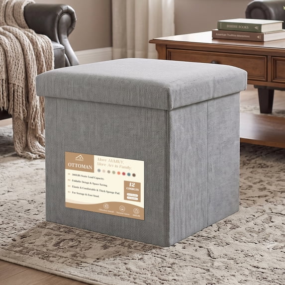 Folding Storage Ottoman Cube Space-Saving Storage Toy Box Foot Rest Stool Seat 11.8"