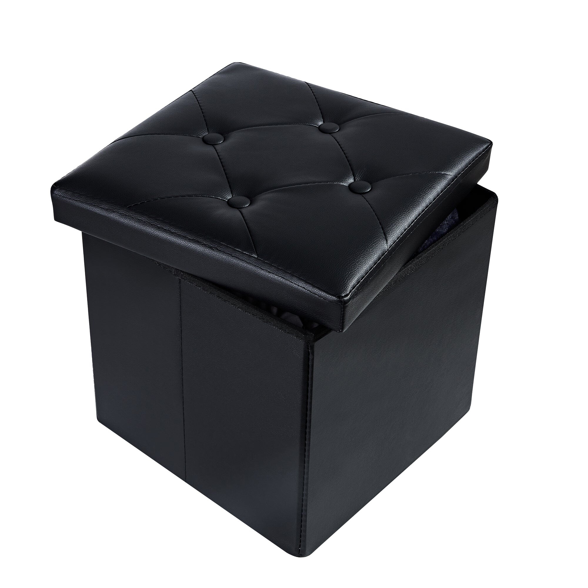 Folding Storage Ottoman, Foot Rest Stool Footstool, Leather Tufted