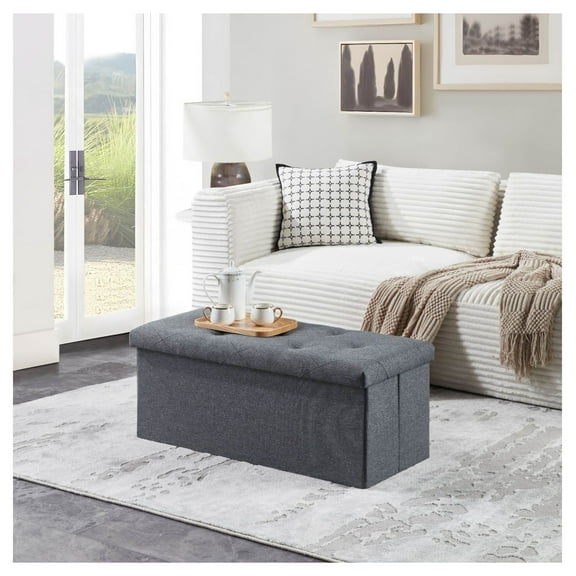Folding Storage Ottoman , Ottoman Foot Rest, End of Bed , Storage Chest, for Living Room, Bedroom, Entryway, 35 Inches, Gray