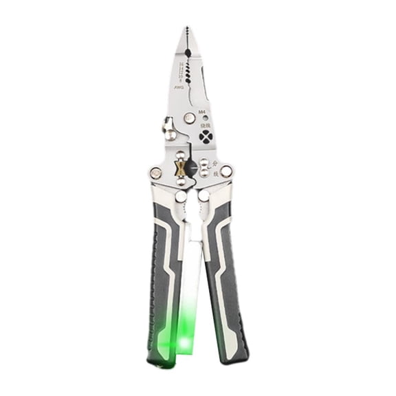 Folding Stripping Pliers with Voltage Tester - 8.46 Multi-Function Wire Stripper for Electricians 4 Winding Holes, M4 Screw Cutter & CAT III Safety (Compact Foldable Design)