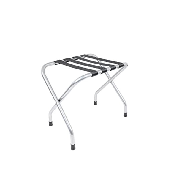 Folding Suitcase Stand Fully Assembled Hotel Grade Foldable Luggage Rack for Guest Room Bedroom or Travel Space-Saving Furniture Shelf for Suitcases and Bags - Chrome Finish