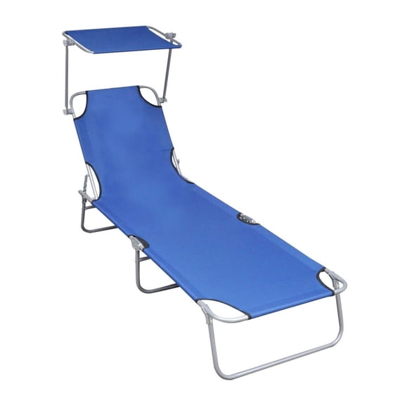 Folding Sun Lounger with Canopy Blue Aluminum