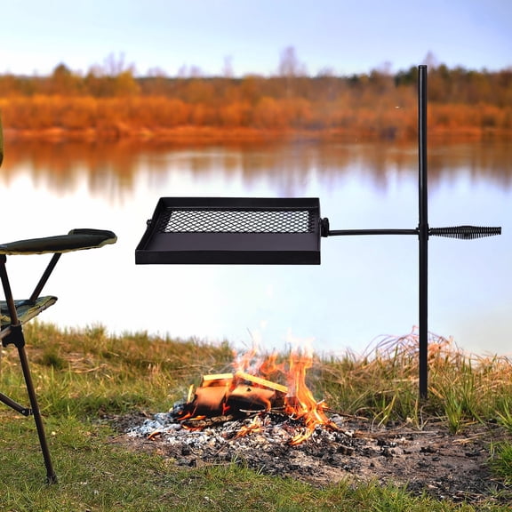 Folding Swivel Campfire Grill,Fire Pit Grill Grate over Fire Pits,Adjustable Open Fire Outdoor Cooking Equipment,Portable Camp Fire Racks for Camping Outdoor BBQ