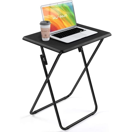 Folding TV Dinner Tray Table with No Assembly Required, Portable End Table for Eating, Foldable Snack Table for Bed Sofa, Black