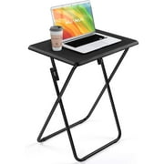 Folding TV Dinner Tray Table with No Assembly Required, Portable End Table for Eating, Foldable Snack Table for Bed Sofa, Black
