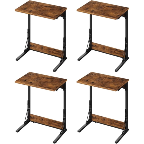 Folding TV Tray 4PCS, 24" Wide C-Shaped Couch Table, Rustic Brown, for Living Room, Bedroom