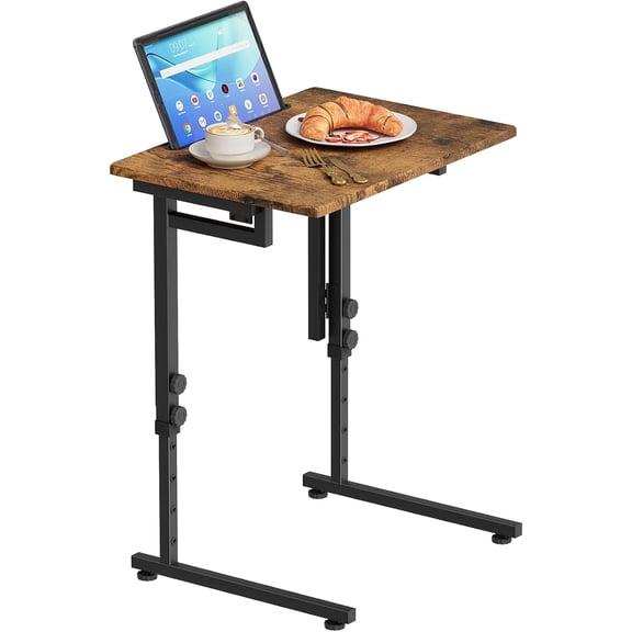 Folding TV Tray Dinner Table for Living Room,Adjustable Height Tv Tray,Portable Dinner Snack Trays Table,Small Foldable C-Shaped End Table for Eating with No Assembly Required (Brown)