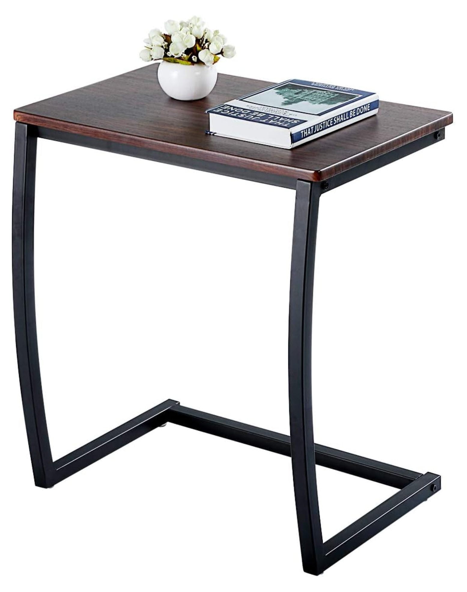 Folding TV Tray Table C Shaped End Table, Comfortable TV Dinner Tray On Bed \u0026 Sofa, Computer, Conference, Laptop Holder with Metal Frame, Brown