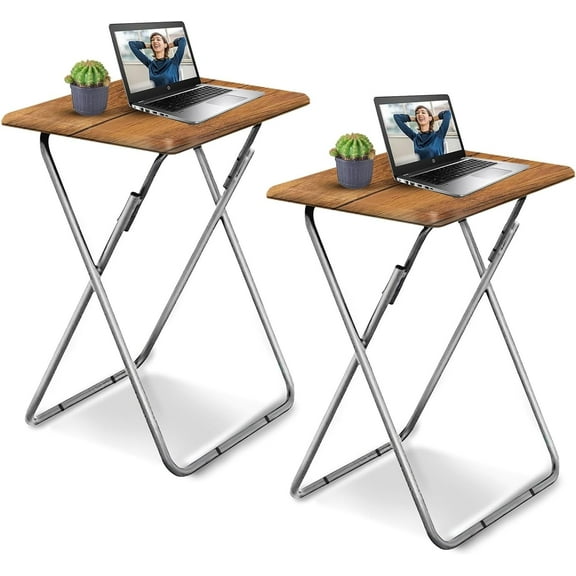 Folding TV Tray Table Set of 2, TV Dinner Table with Sturdy MDF Top, Eating Trays for Living Room with No Assembly Required (Yellow Brown, 2PCS)