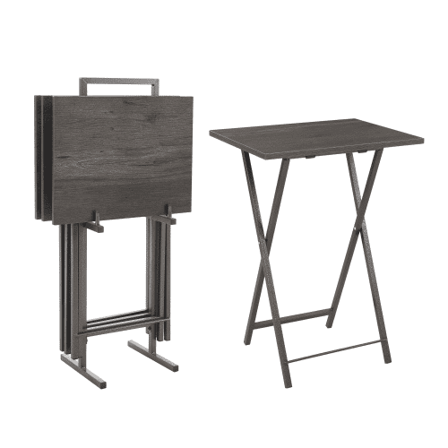 Folding TV Tray Table Set of 4, Portable Sofa Side Table, Industrial Snack Table End Table