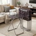 thumbnail image 1 of Folding TV Tray Table Set of 4 with Cup Holder and Tablet Slot, Sturdy MDF Marble Top Eating Tray for Living Room, Bedroom and Sofa, 1 of 12