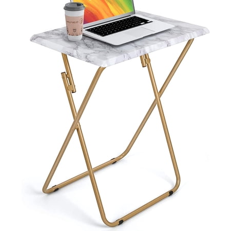 Folding TV Tray Table, Stable Tray Table with No Assembly Required, TV Dinner Tray for Eating, Foldable Snack Tables for Bed Sofa Marbling