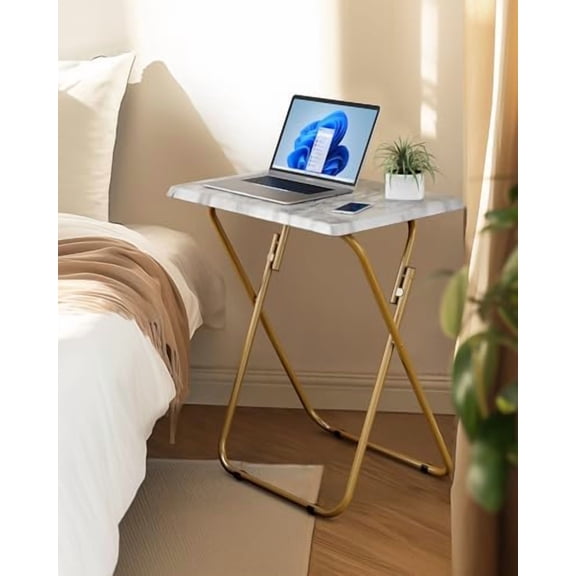 Folding TV Tray Table -Stable Tray Table with No Assembly Required, TV Dinner Tray for Eating, Foldable Snack Tables for Bed & Sofa (Marbling)