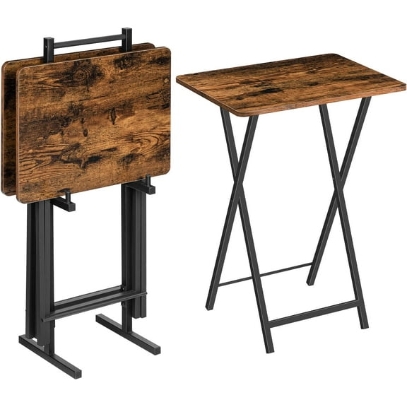 Folding TV Tray Table, TV Trays for Eating Set of 4 with Stand, Folding TV Dinner Tables for Small Space, Easy Assembly, Space Saving, Stable and Durable, Rustic Brown and Black BF20BZP401