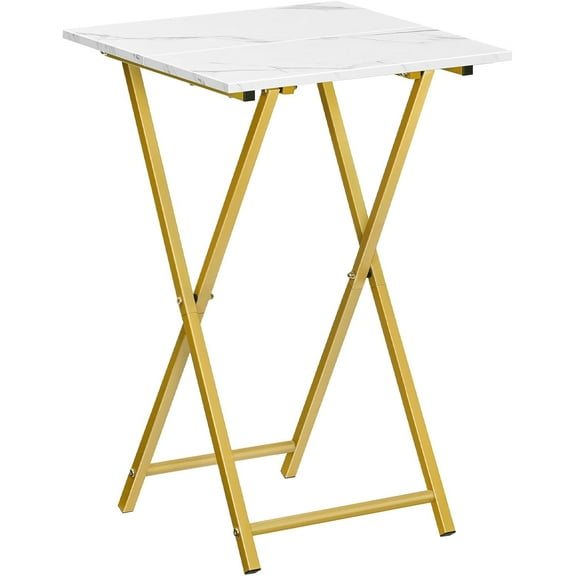 Folding TV Tray Table, Wooden TV Tray, Portable Sofa Side Snack Table, Industrial Desk for Small Spaces, Space-Saving, Easy to Install and Fold, Marble and Gold DM27BZ01