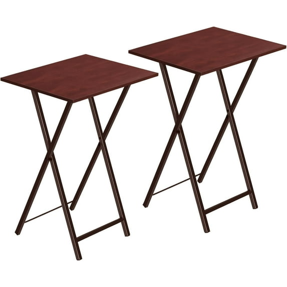 Folding TV Tray Tables, Set of 2 Side Table for Small Space, Industrial Snack Tables for Eating at Couch, Stable Metal Frame, Easy Assembly, Space Saving, Brown