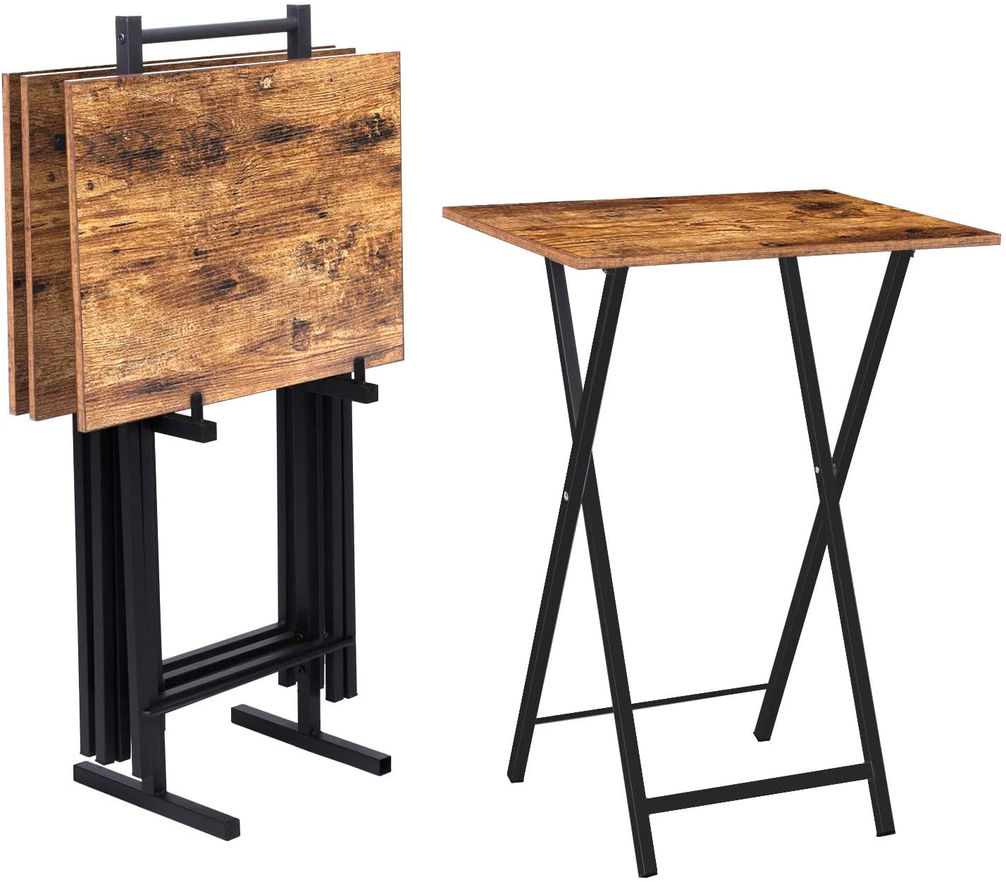 Rustic Brown Folding TV Tray Table Set with Iron Base