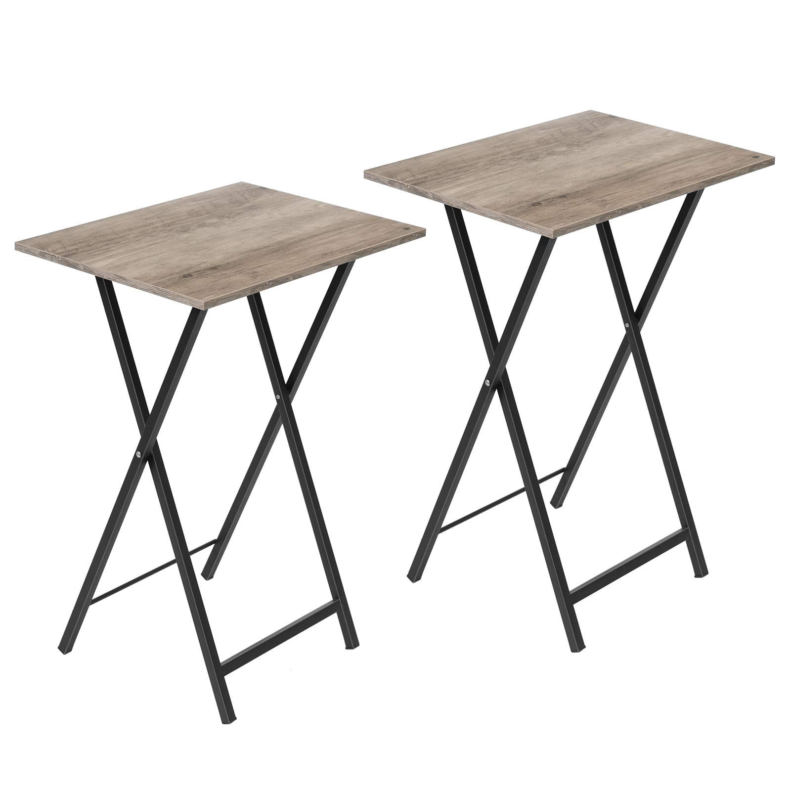 Folding TV Tray Tables Set of 2 Greige + Black Small Space Industrial ...