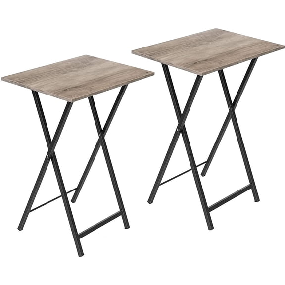 Folding TV Tray Tables Set of 2 Industrial Snack Tables Space Saving Metal Frame Greige and Black