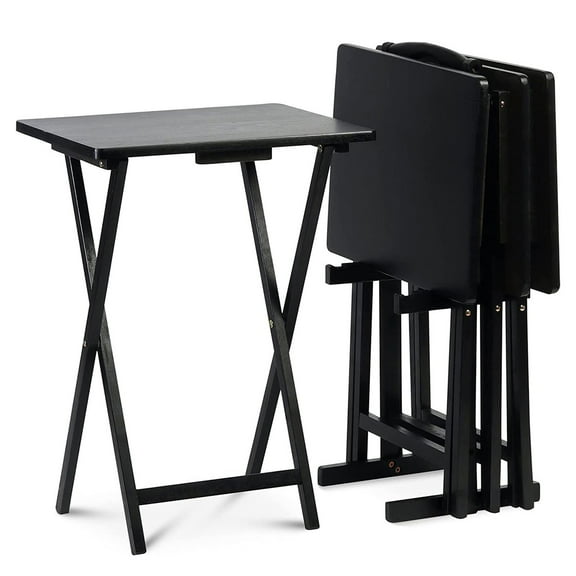 Folding TV Tray Tables with Compact Storage Rack, Black, 5 Piece Set