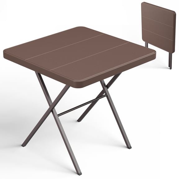 Folding Table, 27" Portable Square Foldable Table, No Assembly, Heavy Duty Steel Frame Folding Dining Tables 400 LBS Capacity for Indoor&Outdoor Party, Camping, Picnic (Brown)