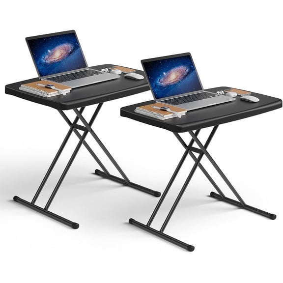 Folding Table 30 Inch -2Pack, Small Desk Adjustable Height TV Tray for Laptop, Couch, Camping - Heavy Duty Utility Foldable Spaces, No Assembly Required, Black Granite