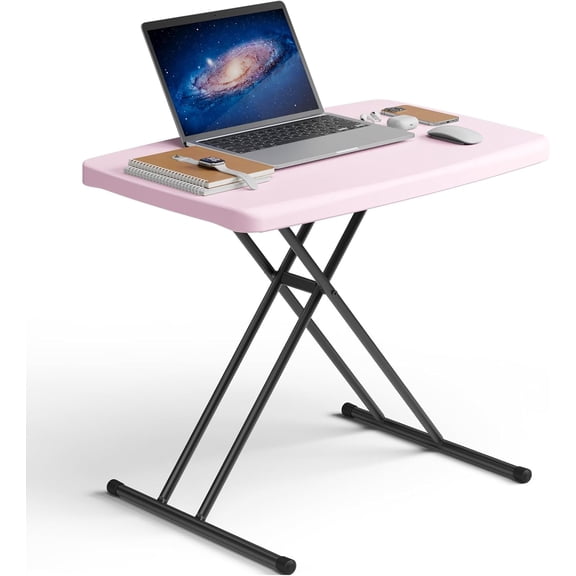 Folding Table 30 Inch - Small Desk Adjustable Height TV Tray for Laptop, Couch, Camping - Heavy Duty Utility Foldable Table for Small Spaces, No Assembly Required, Granite (Pink)