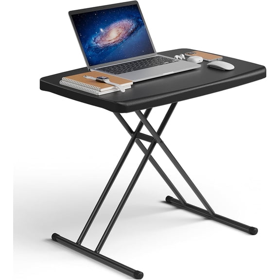 Folding Table 30 Inch - Small Desk Adjustable Height TV Tray for Laptop, Couch, Camping - Heavy Duty Utility Foldable Table for Small Spaces, No Assembly Required, Snowy Granite (Black)