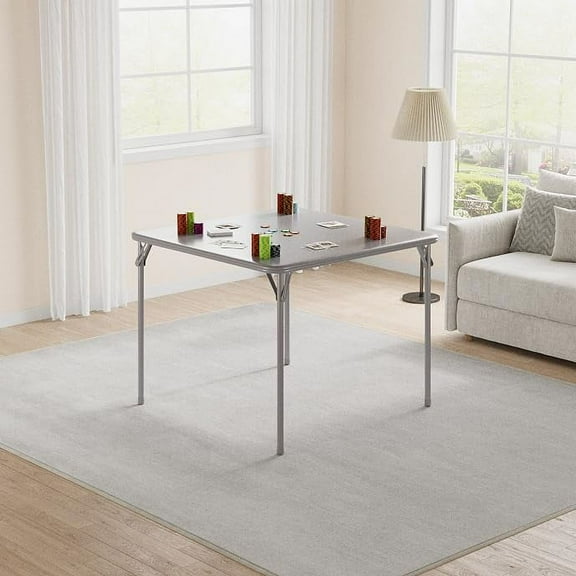 Folding Table, 33.6 Inch Tall Folding Card Table, Portable Square Folding Table with PU Soft Cushion, Grey Metal Foldable Table Suitable for Living Room, Office, Camping (Only Table)